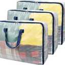 Ineetatu Clear Storage Bags with Zipper, 75L Extra Large Capacity - Closet, Underbed Storage Organizer for Clothes, Bedding, Comforter, Toys, Pillow & Blanket, 3 Pack