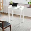 Solid Wooden Desk with Drawers - 24 x 16 Inch Narrow Desks for Small Spaces, Rubberwood Simple Study Table, Small Writing Desk for Bedroom - Modern White Desks, Compact