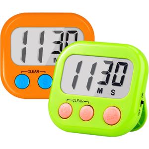 Timer for Kids Teachers Supplies Digital Kitchen Timers for Cooking Large Magnetic Classroom Timer 2Pack-Orange Green