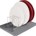 flowerhill 304 Stainless Steel Small Dish Drying Rack, Cutting Board Organizer with Mat for Pot lids, Baking Sheets, Plates, Trays