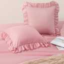 Horbaunal 2 Pack Pink Ruffle Throw Pillow Covers 20" x 20" Ruffle Square Pillow Covers Ultra Soft Microfiber Ruffled Fringe Pillow Shams, Shabby Chic Pillowcases