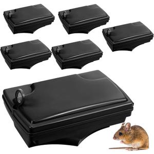 Qualirey 6 Pack Rat Bait Stations with 6 Keys Reusable Heavy Duty for Rodents Outdoor Mouse Poison Holder Large Station Traps for Mice Pests, Bait Not Included(Black)