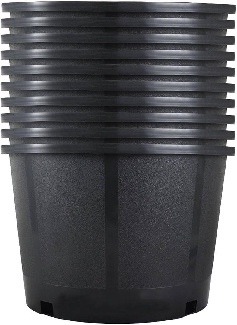 Short 5 Gallon Pot for Plants, Sturdy Plastic Planter Pots with Drainage Holes, Large Plastic Planters, for Seedlings, Succulents, 10 Pcs 5 Gallon Short