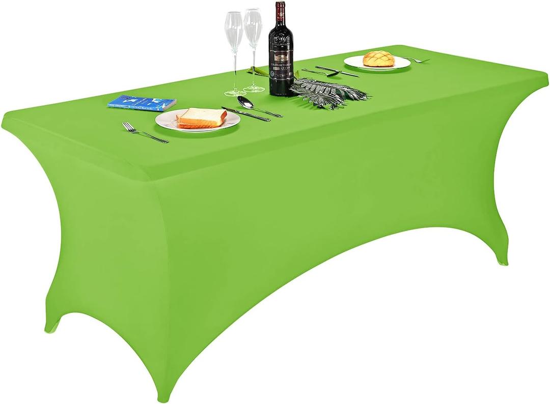 LZY Spandex Fitted Stretch Table Cover for 6 ft or 4ft or 8ft Folding Table, Rectangular Cocktail Tablecloth, Perfect for Party or Banquet (Apple Green)