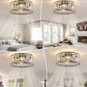Black Modern Flower Crystal Fandelier with Light and Remote, Rustic Caged Ceiling Fan Flush Mount, Low Profile Ceiling Fans with Lights, 6-Speed Reversible for Bedroom, Girls Room, Living Dining Room