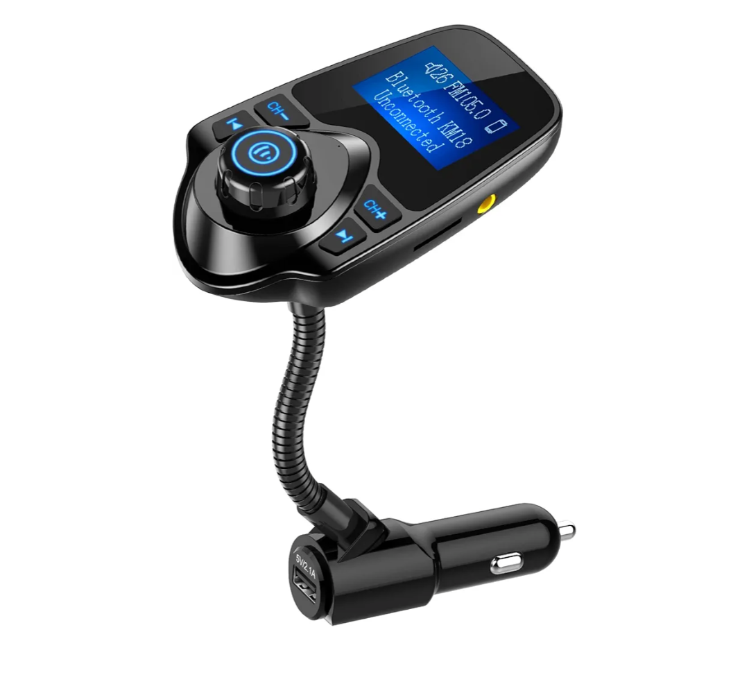 Nulaxy KM18 Bluetooth 5.4 Car Adapter with 1.44" Clear Display & Flexible Gooseneck - FM Radio Transmitter & Bluetooth Receiver for Hands-Free Calls, Wireless Music via BT/FM/AUX/TF, USB Car Charger