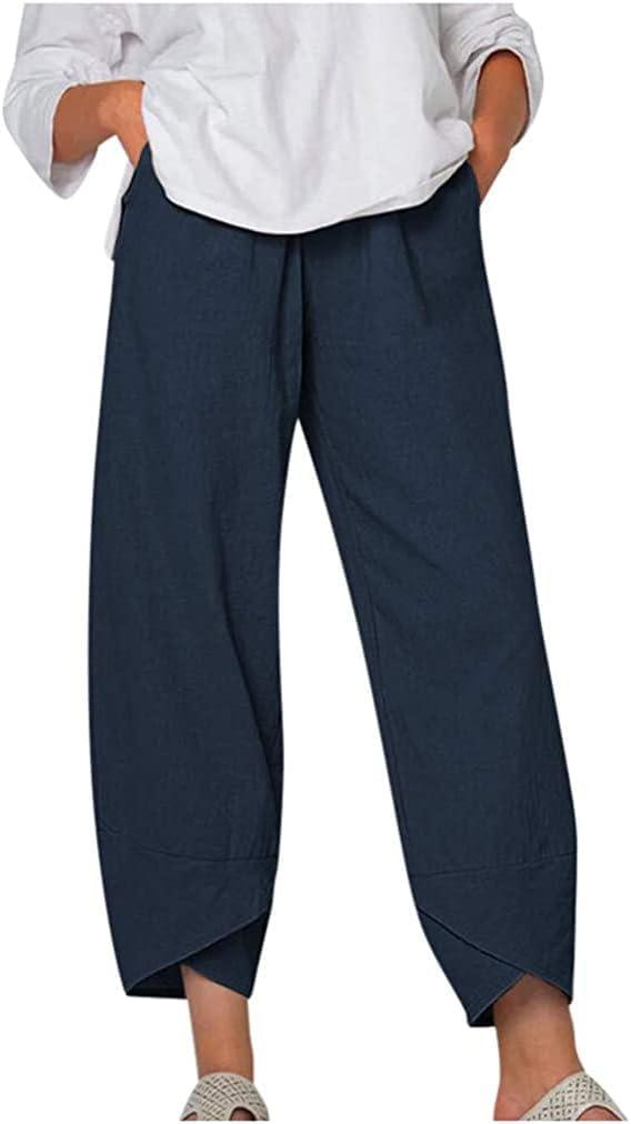 Unlimit Women Capri with Pockets, Summer Casual Pants, Beach Comfy Crop Pants, Cotton, XL