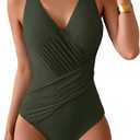 Eomenie One Piece Swimsuit for Women Tummy Control Bathing Suit V Neck Swim Suit Ruched Criss Cross Swimwear
 Medium