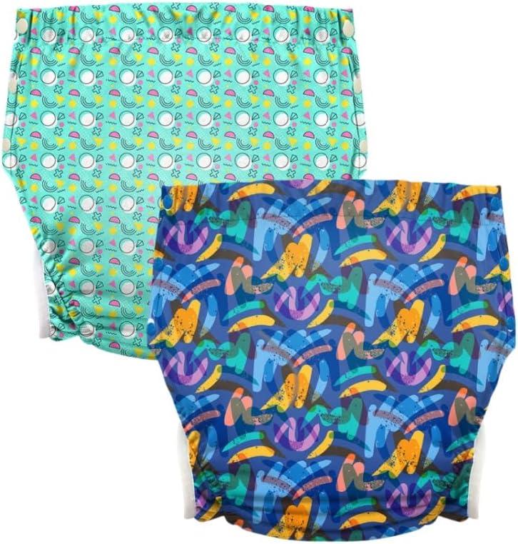 Unisex Adult Incontinence Pants, Reusable Diapers for Adults, Adult Cloth Diaper Cover, Incontinence Underwear Suitable for Bedridden, Elderly and Incontinent People2PCS Graffiti + Circle XL