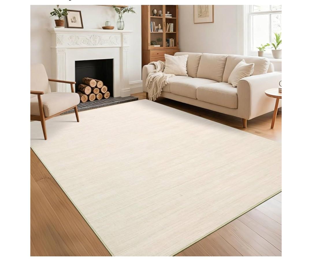 Washable Area Rug 8x10 for Living Room Bedroom Non Slip Minimalist Solid Color Area Rugs Modern Abstract Plain Dining Room Throw Carpet Low Pile Soft Classic Boho Rugs for Kitchen Nursery Oiifce,Ivory