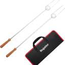 Smores Sticks, Heavy Duty Hot Dog Roasting Sticks for Campfire, 32"" Long Extendable Marshmallow Roasting Sticks for Fire Pit, Stainless Steel Camping Skewers, Beech Wood Handle, 2 Pack