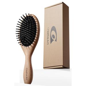 Wooden Paddle Hair Brush for Women & Men, Detangler Hairbrush with Ergonomic Handle & Air Cushion, Scalp Massager Suitable for Curly/Fine/Thick Hair, Wet & Dry Styling and Detangling Brushes