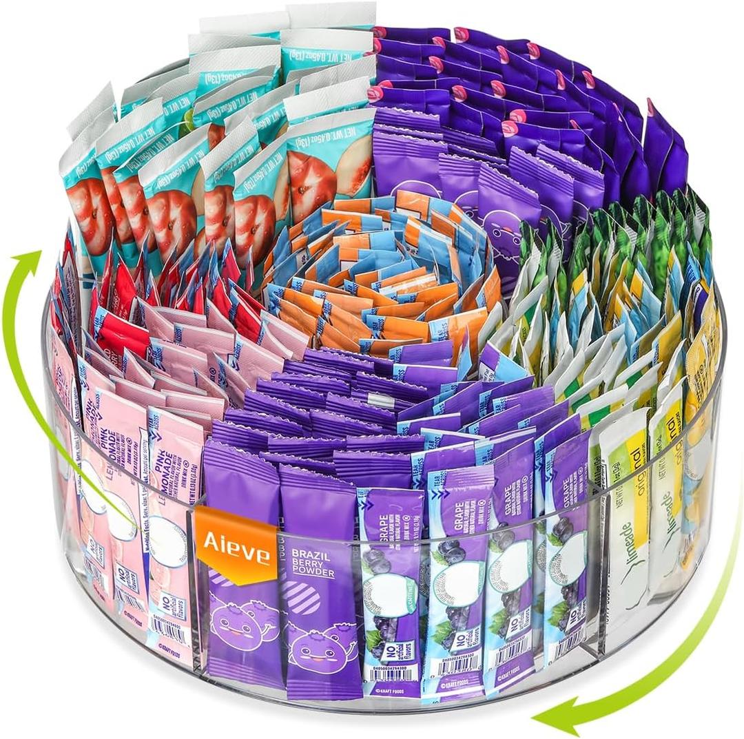 AIEVE Extra Large Drink Packet Organizer, 360 Lazy Susan Rotating Turntable for Larger Powder Drink Mix, Hydration Packets Acrylic Pantry Organizers for Kitchen Storage Organization (Round - 10 inch)