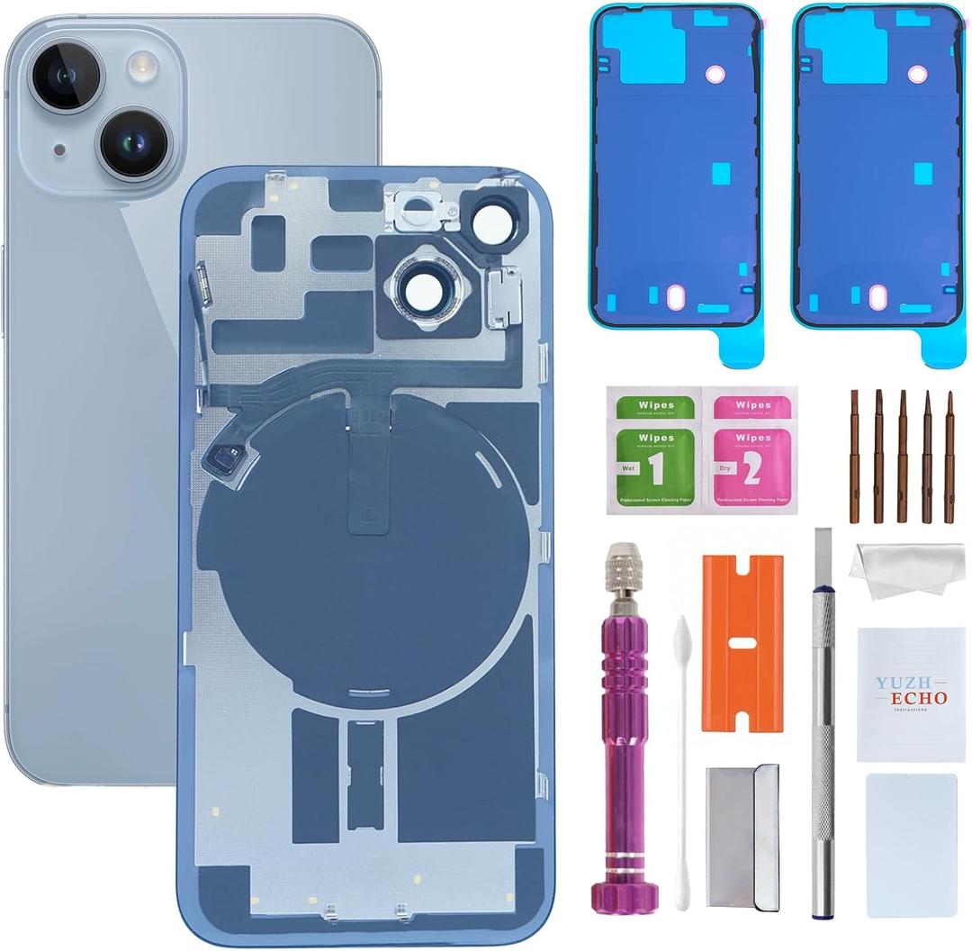 Back Glass Replacement for iPhone 14(6.1 inches Blue) Integrated Glass & Wireless Charging Repair Tools are Included