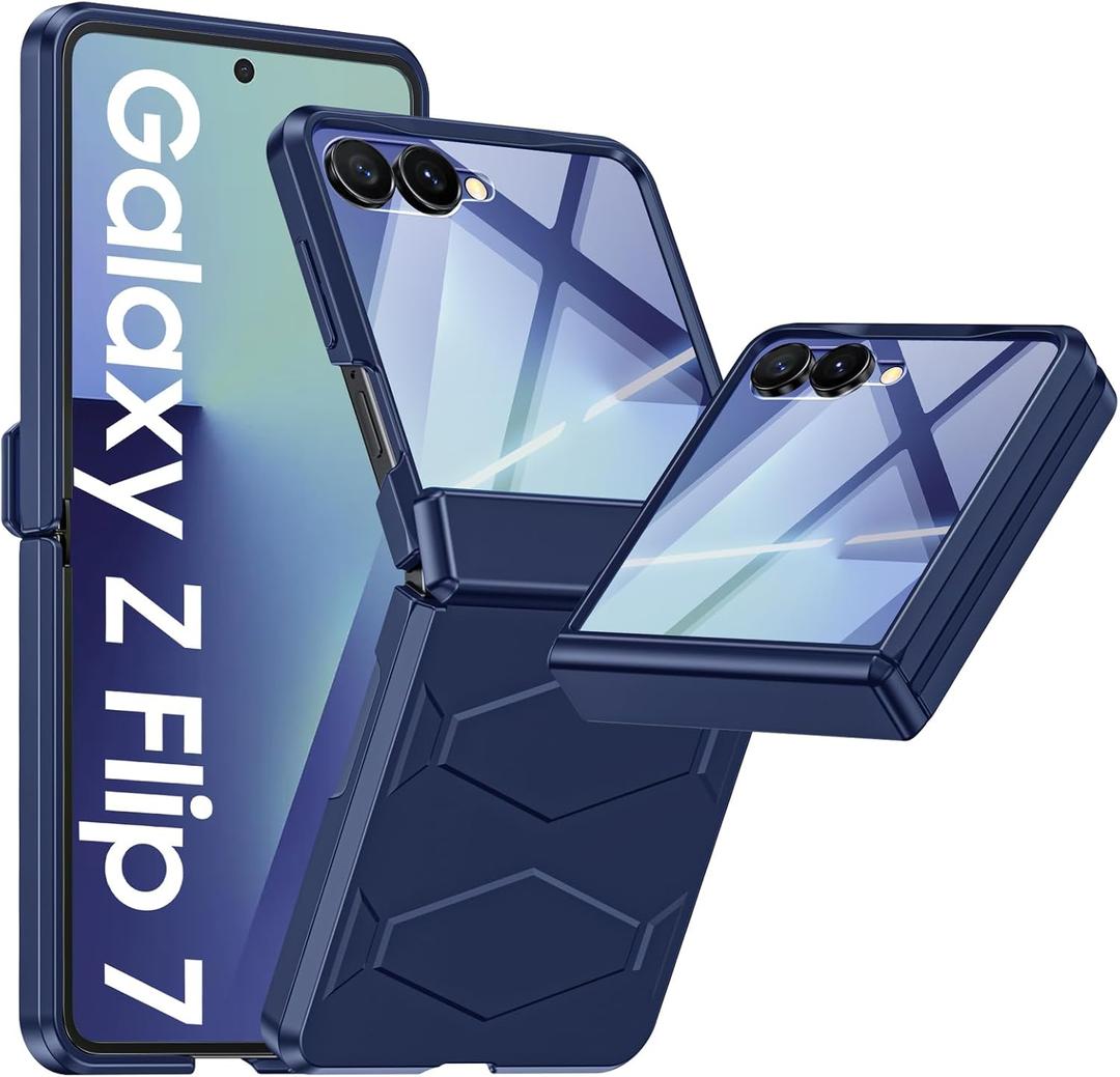 Vizvera for Samsung Galaxy Z Flip 7 Case with Hinge Protection, Built-in Screen Protector Shockproof All-Inclusive Phone Cover for Z Flip 7-Blue
