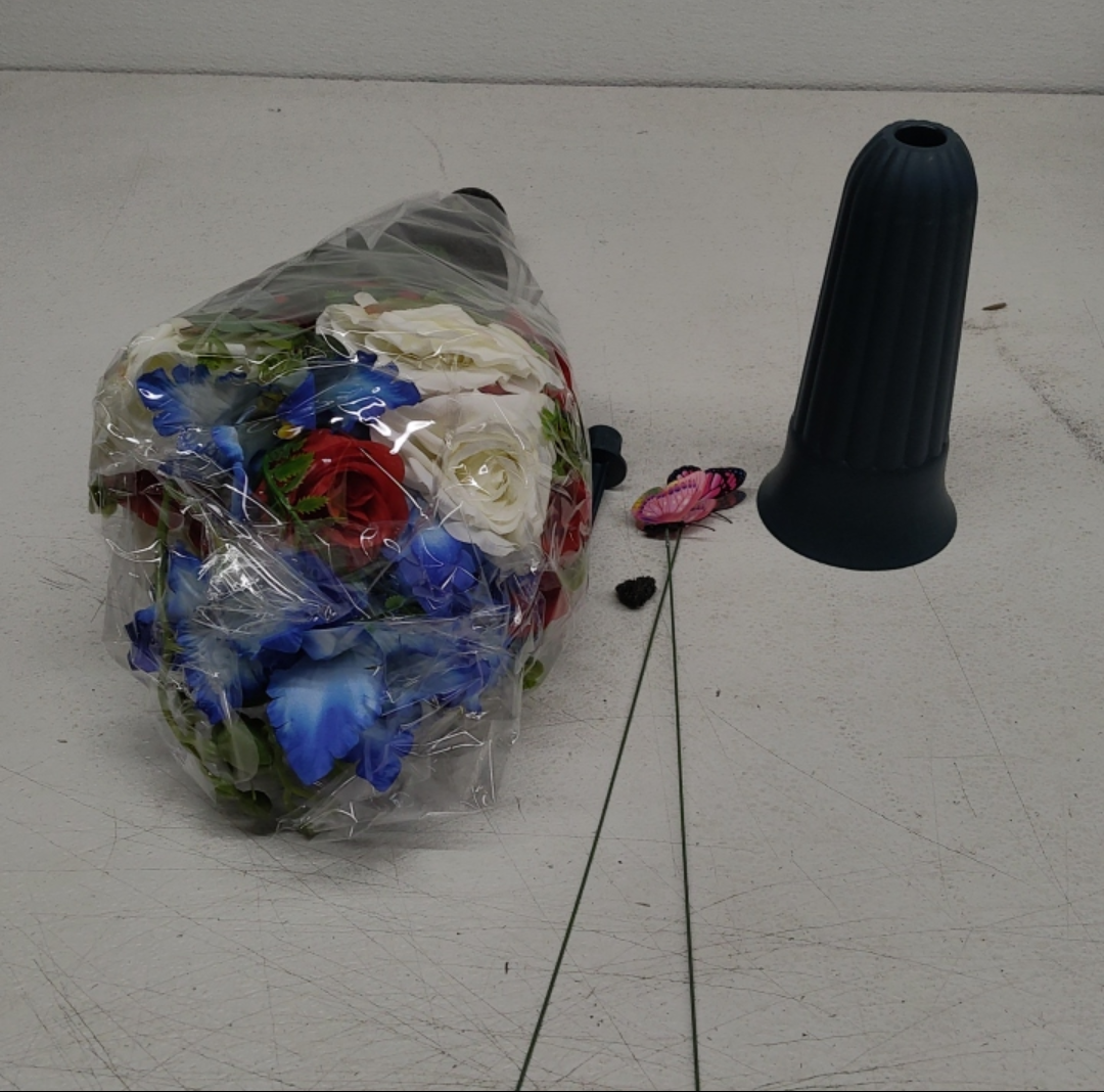 HENOMO Silk Cemetery Flower with Vase for Grave, Memorial Bouquet with Vivid Butterfly, Rose and Cattleya Orchid Mix Arrangement, Non-Bleed Color and Easy Fit