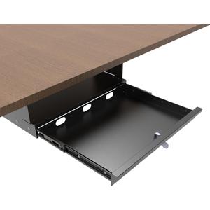 Under Desk Lockable Sliding Out Drawer with Cable Management, 17 inch Wide Office Storage Organizer for Standing Desks or tables with a Crossbar less than 3.2" High, 12 Inch Deep