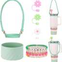 9Pcs Stanley Cup Accessories Set for 40oz  30oz Stanley CupIncluding Straw Covers Cap,Boot,Charm,Water Bottle Sling for 8-40oz Bottles,Bracelets (Green)