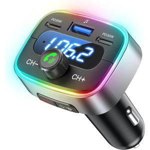 Bluetooth 5.4 Car Adapter 60W Charging USB Bluetooth Adapter for Car,Wireless Fm Transmitter Radio,Handsfree Calling and Audio Receiver,HiFi Music Player,7 Colors LED Backlit