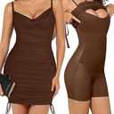 Popilush Corset Dress - Summer Club Outfits for Women Built in Bra Shapewear Drawstring Adjustable Ruched Mini Dresses, S, Brown