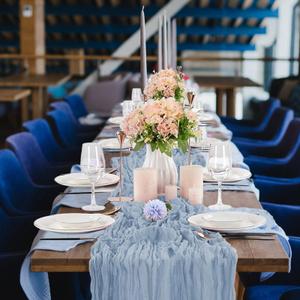 2 Pack Dusty Blue Easter Cheesecloth Table Runner 10FT Boho Cheese Cloth Table Runner for Baby Shower Wedding Bridal Decorations 35*120 Inch Long Gauze Table Runners for Birthday Garden Party