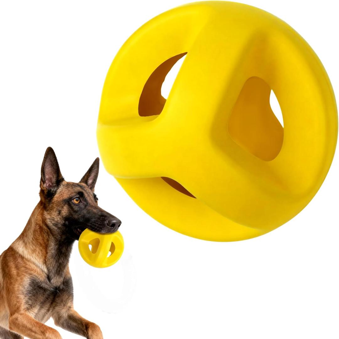 PetiFine Indestructible Dog Ball,Tough Dog Toys for Aggressive Chewers,Non-Toxic Natural Rubber, Chew,Tug & Fetch,Dog Ball Toy for Medium Large Breeds,4.5(Yellow)
