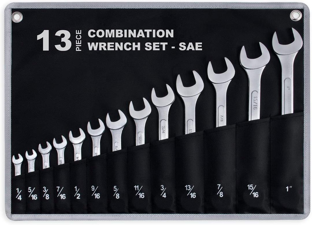 9-Piece Complete SAE Combination Wrench Set in Roll-up Pouch, No Skipped Inch Sizes from 1/4 to 1 | Best Value Wrench Set, Ideal for General Household, Garage, Workshop, Auto Repairs, Emergency