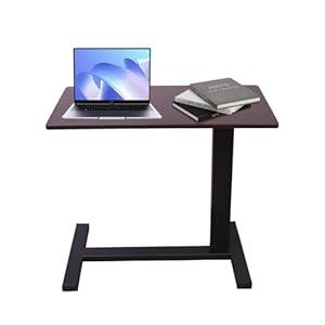 Laptop Desk for Bed, Adjustable Overbed Bedside Table with Swivel Hidden Wheels, Pneumatic Sliding Desk Mobile Desk Workstation for Home and Hospital, Height-Enhanced Version (Maple)