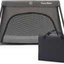 Pamo Babe Travel Crib - Lightweight Baby Playard with Zip Door, Carry Bag for Airplane - Easy to Carry (Grey)