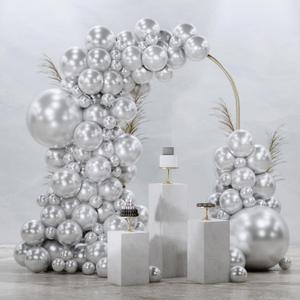 PartyWoo Metallic Silver Balloons 92 pcs Different Sizes Pack of 18 12 10 5 Inch Chrome Silver Balloon Arch Kit Garland for Graduation New Year Wedding Birthday Party Decorations Silver-G102
