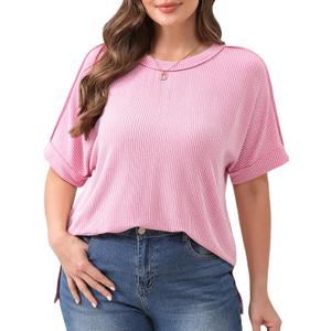 Plus Size Tops for Women Short Sleeve Shirts (4XL, B Pink)