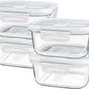 Square Glass Containers with Lids 24oz - Borosilicate Glass Food Storage Set 3 Cup, Freezer Safe Meal Prep Containers, Sandwich Lunch Box, Yogurt Cereal Bowls with Vented Lids BPA Free 4 Pack, Small