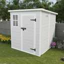 Villeston 6x6 FT Storage Shed, Waterproof Resin Outdoor with Floor & Window & Lockable Doors and Vents,for Garden, Backyard, Light Grey - Walmart Business Supplies