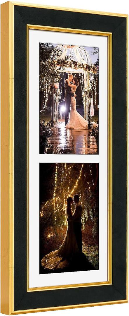 Suede 6x15 Picture Frame Display 2 Opening 5x7 Double Picture Frames Collage Wall Decor with Mat,Multi Photo Frame for Plexiglass,Wall Decor,1Pack,Black