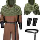 TOKYO REVENGERS Men Medieval Renaissance Pirate Costume Knight Cosplay Outfit LARP Costume Accessories Set (XX-Large, Brown-army Green)
