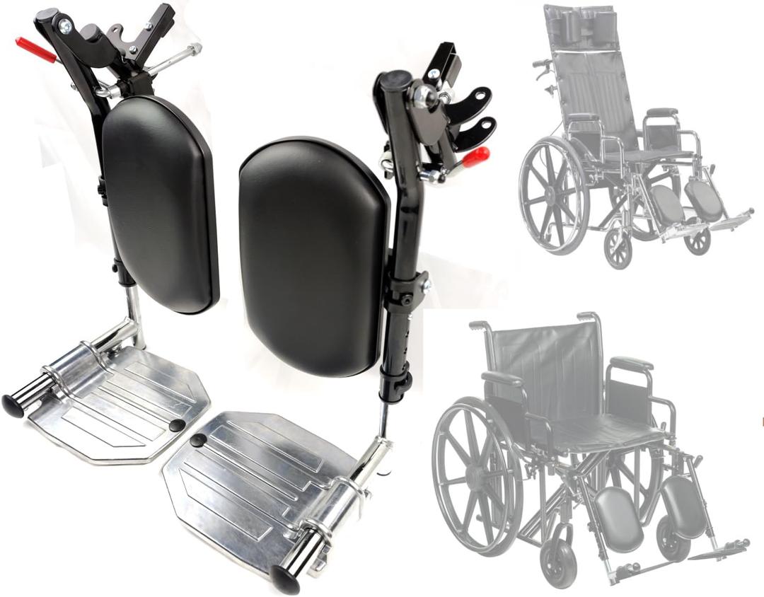 Heavy Duty Wheelchair elevating Leg Rest, w/Calf pad, Aluminum Footplates, Compatible with 22-24" Bariatric Heavy Duty Wheelchair, Transport Chair,Reclining Wheelchair.Universal Parts, (1pr,Black)