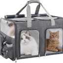 Cat Carrier for 2 Cats - Double Pet Carrier Extra Large, Dual Cabin Multi Cat Travel Carrier with Removable Divider, Collapsible, Can Hold 20 30 40 lbs for Two Small Kitten, a Medium Dog Gray