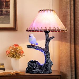 RGB Midcentury Table Lamp Vintage Bedside Lamp Rustic Countryside Nightstand Light Farmhouse Resin RGB Desk Lights for Bar Coffee Living Room Bedroom Restaurant Entry