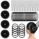 YINGFENG 134 Pcs Black Hair Bun Maker Kit for Kids Small - 4 Hair Donuts for Buns, 20 Hair Nets for Buns, 100 U Shaped Bobby Pins, 10 Hair Bands, for Girls, Ballet Dance, Hair Accessories for Women