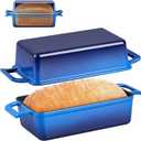 P&P CHEF 2-In-1 9 x 5 Inch Cast Iron Loaf Pan with Lid (Blue), Bread Loaf Pans for Baking Homemade Sourdough Bread, Meatloaf, Toast, Cake, Nonstick & Healthy & Sturdy, 2 Piece Set