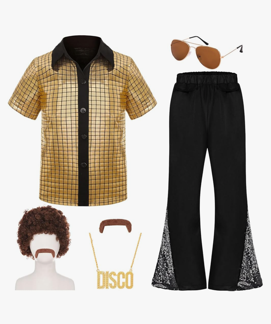 70s Outfits for Boys Kids Disco Costume Halloween Party Dress Up L
