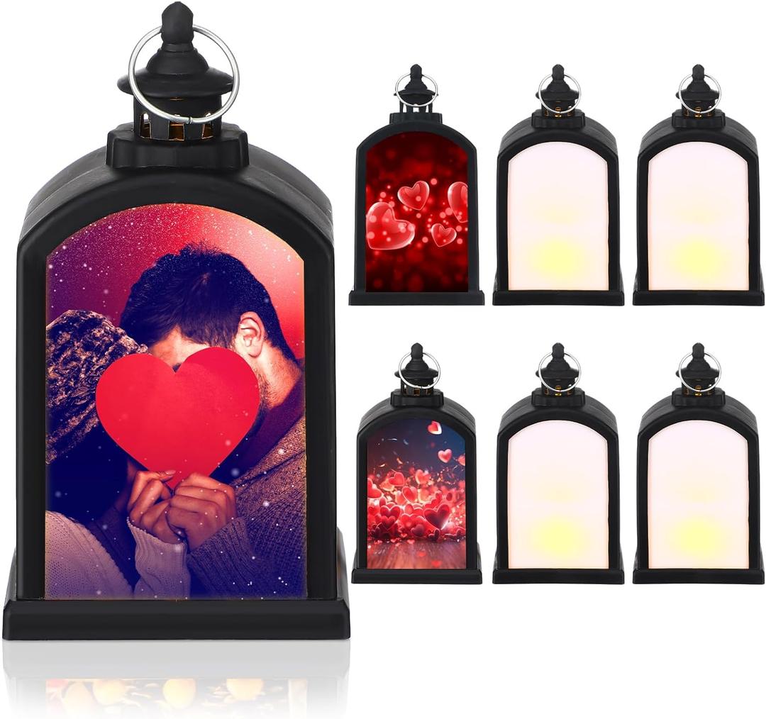 Baquler 6 Pcs Valentine's Day Candle Lanterns Sublimation Candle Lantern Mini Blank LED Hanging Lantern for Valentines Gifts Home Indoor Outdoor Decor Craft(Black)