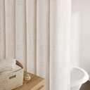 Awellife 84 Inch Extra Long Cream Linen Style Shower Curtain Set with 12 Durable Hooks - Textured Fabric Heavy Cloth Shower Curtains for Bathroom