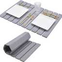 Collapsible Stone Dish Drying Mat for Kitchen Counter - 24" x 16" Diatomaceous Earth Mat, Super Absorbent & Quick Dry, Include Anti-Slip Pad & Sanding Tool, Grey