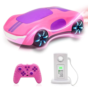 Punieayi Remote Control Car with Charging Station, 2.4GHz Rechargeable RC Cars with Lights Dual Spray & Sound, Electric Drift Race RC Stunt Car for Kids 6 7 8-12 Year Old Boy Girls, Pink