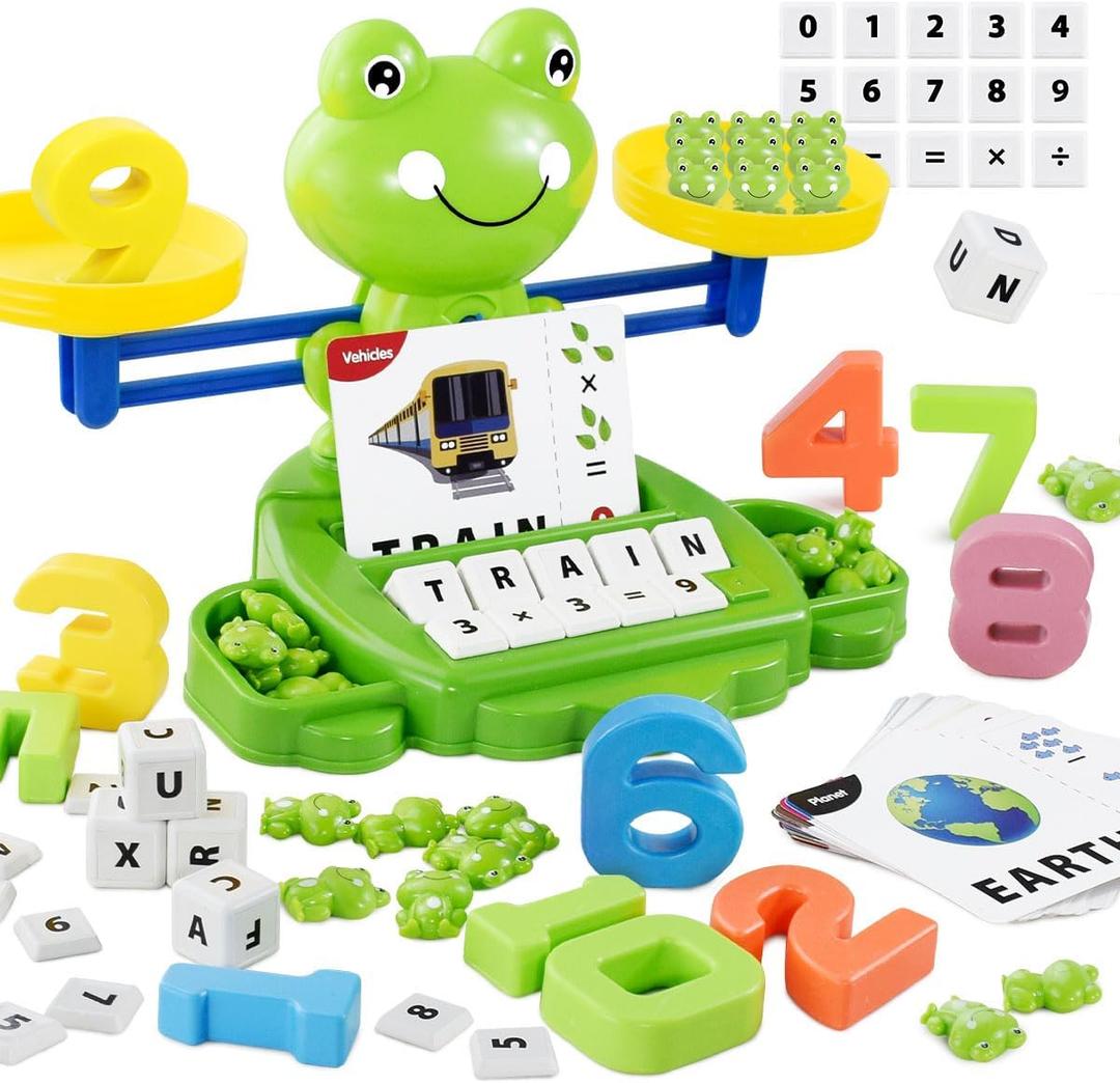 YYDeek 3 in 1 Frog Balance Scale Games, Preschool Learning Activities, Math and Alphabet Learning Toddler Games, Math Manipulatives for Classroom, Montessori Educational Toys for 4 5 6 7 8 Year Old