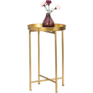 Homebeez Tray Metal End Table, Gold Round Foldable Side Table Small Decorative Sofa Snack Coffee Plant Stand Table (Golden Tray)