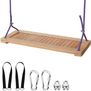 Teak Wooden Swing, Outdoor Wood Tree Swing Seat for Kids or Adults for Backyard Columpio, Height Adjustable (23.8x9inch)