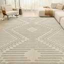 Boho Beige 8x10 Area Rugs Textured Tufted Rugs for Living Room Bedroom Nursery Rug-Carpet Washable Cream Neutral Modern Aztec Rug