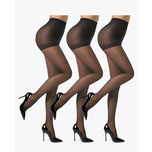 EVERSWE 3 Pairs Women's Sheer Tights 20D, High Waist Control Top Pantyhose Hosiery XL